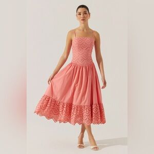 Astr Pink Lace Midi Dress